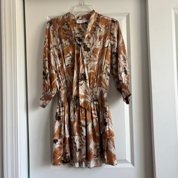 Christy Lynn Women’s 100% Silk Smocked Sutton Dress Calla Lily Spice XS Spring - Picture 2 of 13